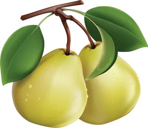 Yellow Pears With Leaves Vector PNG Image