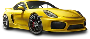 Yellow Porsche Cayman G T4 Side View PNG Image