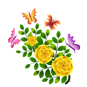 Yellow_ Roses_and_ Butterflies_ Vector PNG Image