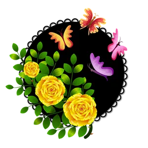 Yellow Rosesand Butterflies Graphic PNG Image