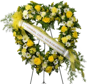 Yellow White Funeral Wreath Grandsons Love PNG Image