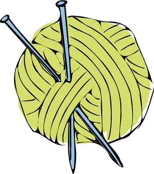 Yellow Yarn Ball With Knitting Needles PNG Image