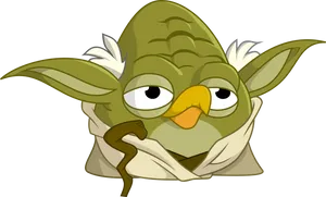 Yoda Cartoon Contemplative Pose PNG Image