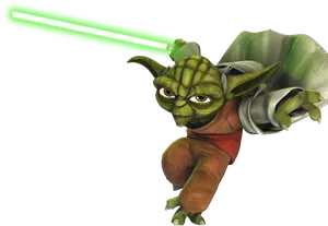 Yoda With Lightsaber Action Pose PNG Image