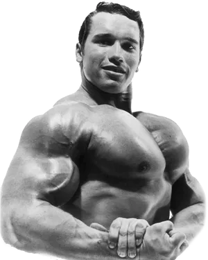 Young Arnold Schwarzenegger Bodybuilding Pose PNG Image