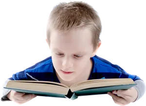 Young Boy Engrossedin Reading PNG Image