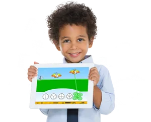 Young Boy Learning Math Interactive Game PNG Image