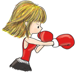 Young Girl Boxing Cartoon PNG Image