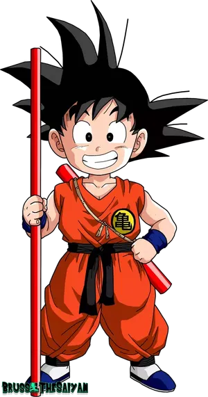 Young Goku With Power Pole PNG Image