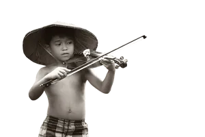 Young Musician Traditional Hat Playing Violin PNG Image