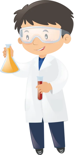 Young Scientist Holding Flasks PNG Image