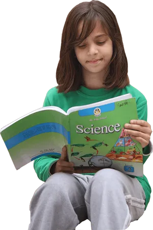 Young Student Reading Science Book PNG Image