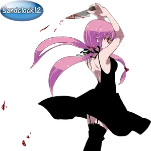 Yuno Gasai Anime Action Pose PNG Image