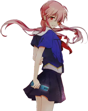 Yuno Gasai Pink Haired Anime Character PNG Image