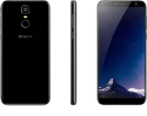 Z O P O Smartphone Three Views Black PNG Image