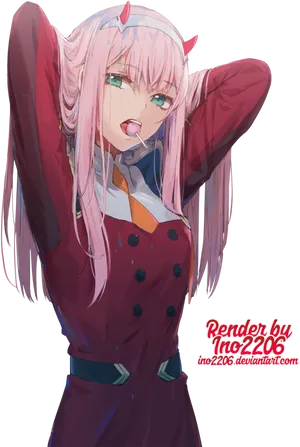 Zero Two Stretching Pose PNG Image