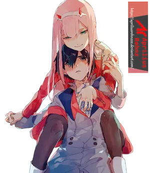 Zero Twoand Hiro Anime Illustration PNG Image