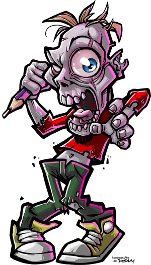 Zombie Artist Cartoon Character PNG Image