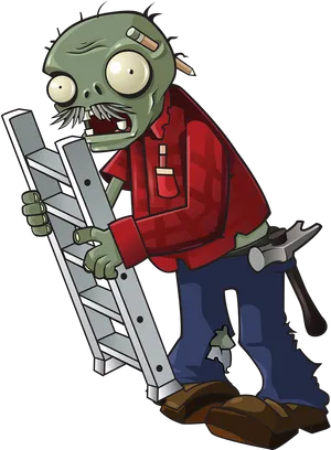 Zombie Handyman Climbing Ladder PNG Image