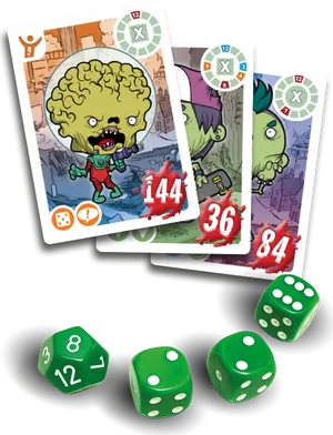 Zombie Themed Game Cardsand Dice PNG Image