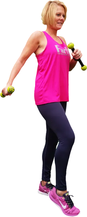 Zumba Instructor Posingwith Maracas PNG Image